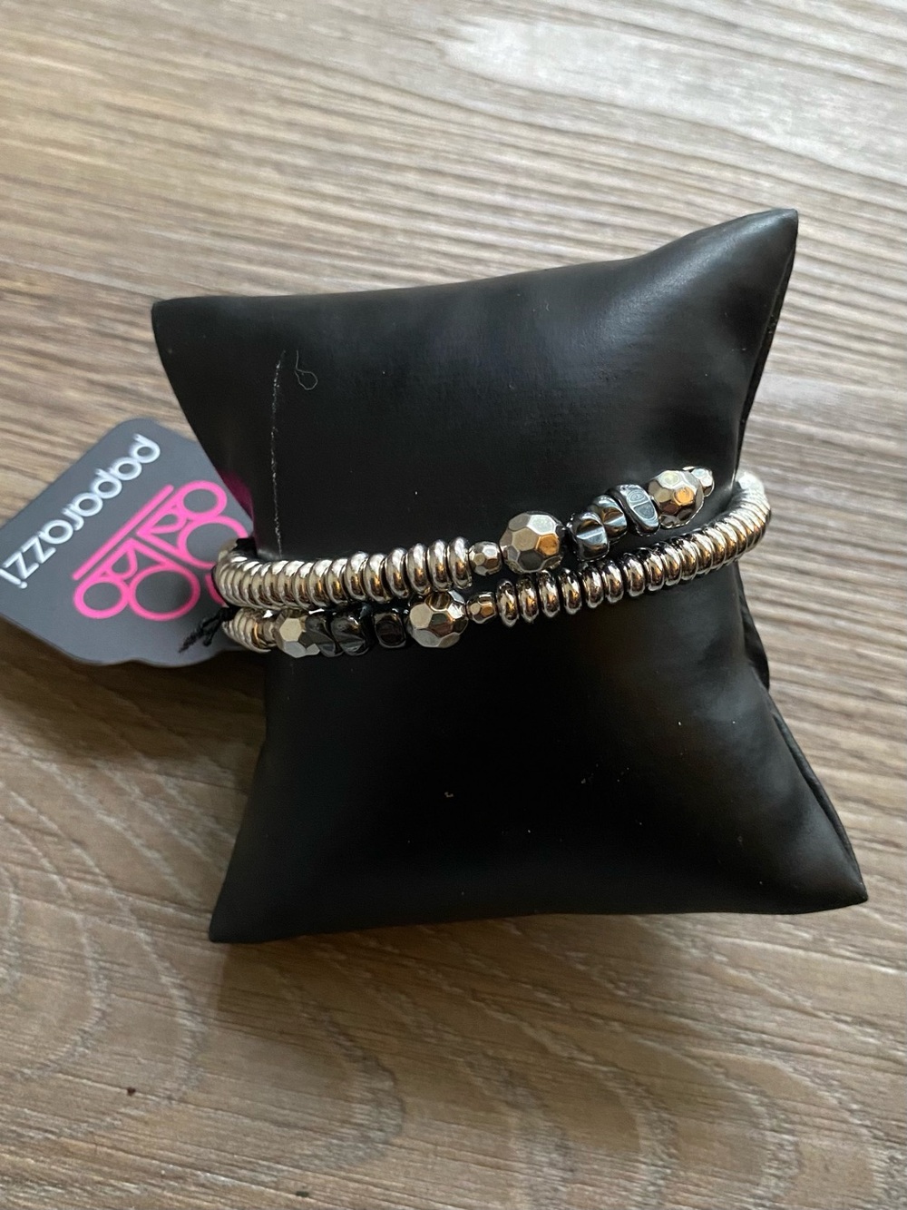 Hematite and Silver Beaded Wrap Bracelet Set - Women
